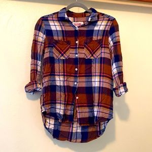 Brown and Navy lightweight plaid shirt